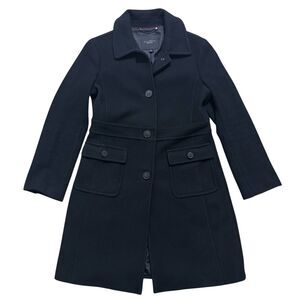 Talbots Pea Coat Sz 6 Black Wool Blend Overcoat Pockets Button Front Classic